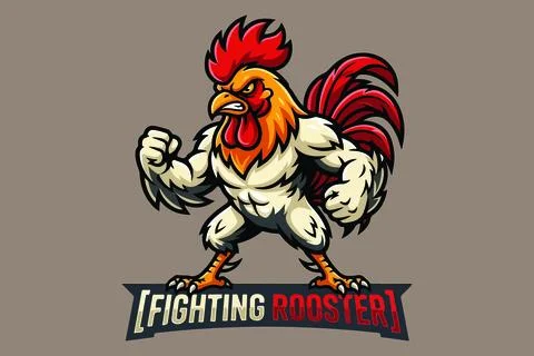 Dynamic fighting rooster illustration with red comb and wattles Stock Illustration