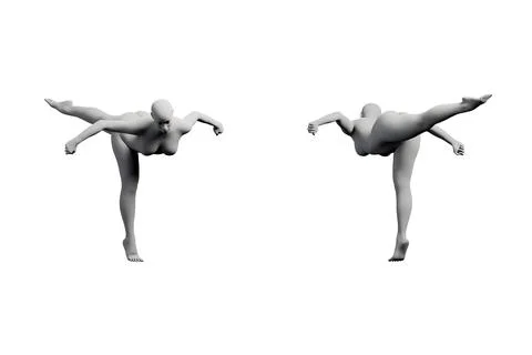 Dynamic figure model in balance pose on white studio background Stock Illustration