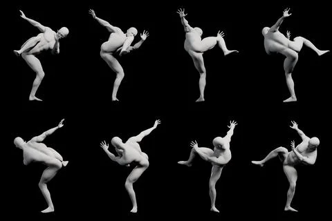 Dynamic figure models in black studio setting 스톡 일러스트