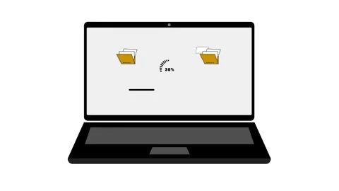 Dynamic File Transfer &amp; Copying Animation with Laptop Icon. Stock Footage 286143083