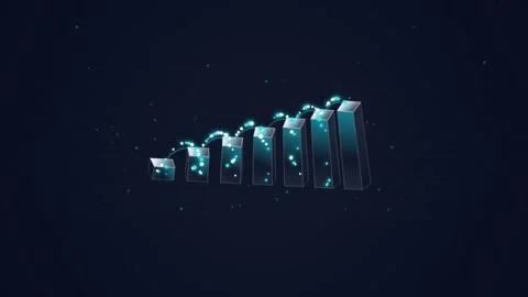 Dynamic financial bar chart showing growth and decline on dark background a.. Stockbeeldmateriaal 343658693