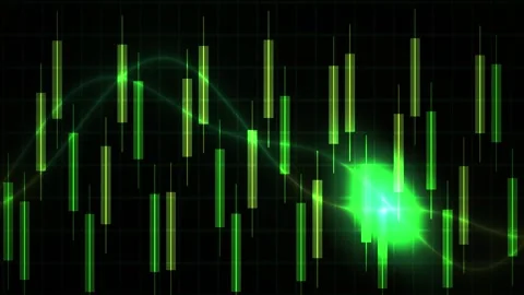 Dynamic Financial Candlestick Chart Animation with Glowing Green Market Trend Stock Footage 341805923