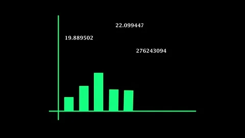 Dynamic financial graph with bright green bars and numerical data on black .. Vídeo Stock 331365672