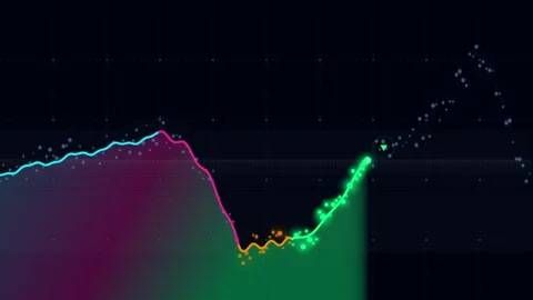 Dynamic financial stock chart showing market volatility with glowing partic.. Vídeo Stock 343658818