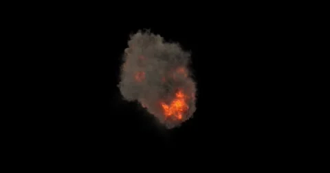 Dynamic Fire Explosion and Trailing Black Smoke VFX Overlay Against Black Vídeo Stock 333189159