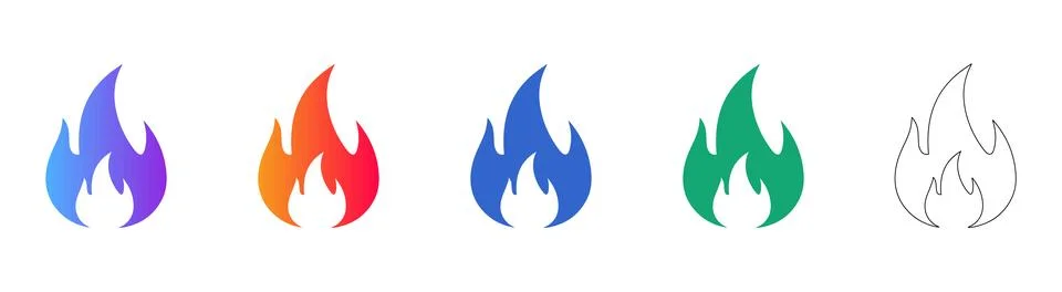 Dynamic Fire Flame Alert Icons Set Stock Illustration