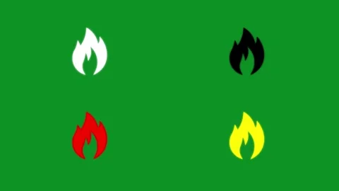 Dynamic fire icons animation on green screen, four different colors of fire.. Stock Footage 346499173