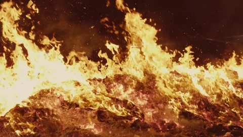 Dynamic Fire Waves Consuming Ritual Paper Offerings Stock Footage 345994402