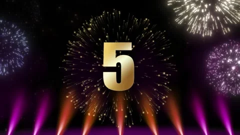 Dynamic fireworks display with colorful stage lights for celebrations with Stock-Footage 339257669