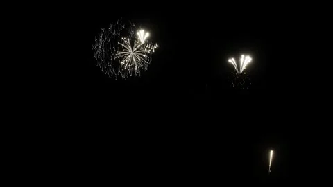 A dynamic fireworks display with intricate patterns evolving into a spectacular Stock Footage 340141118