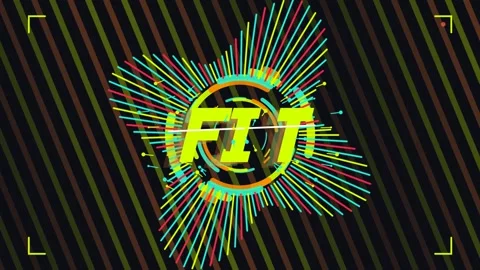 Dynamic "fit" typography motion with neon circular audio visualizer overlay.. Video stock 347147318