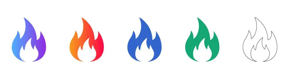 Dynamic Flame and Fire Icons Set Heat Energy Elements Illustrazione stock