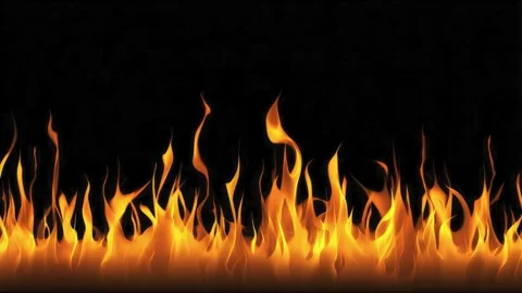 Dynamic flames dance across screen in continuous fiery wave animation Stock Footage 314459400