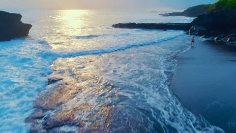 Dynamic flight over the ocean waves Stock Footage 114163022