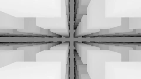 Dynamic Floating Cubes in a Geometric Grid Stock Footage 291096687