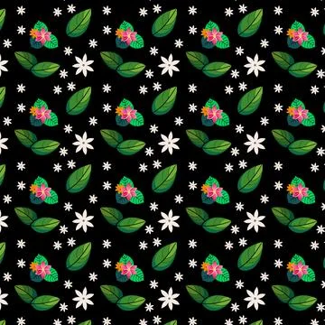 Dynamic Floral Pattern Featuring Vibrant Pink, Orange, and White Blooms on .. Stock Illustration