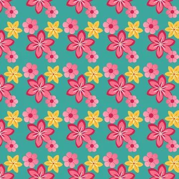 Dynamic Floral Pattern with Vibrant Pink, Yellow, and Red Blooms Stock Illustration