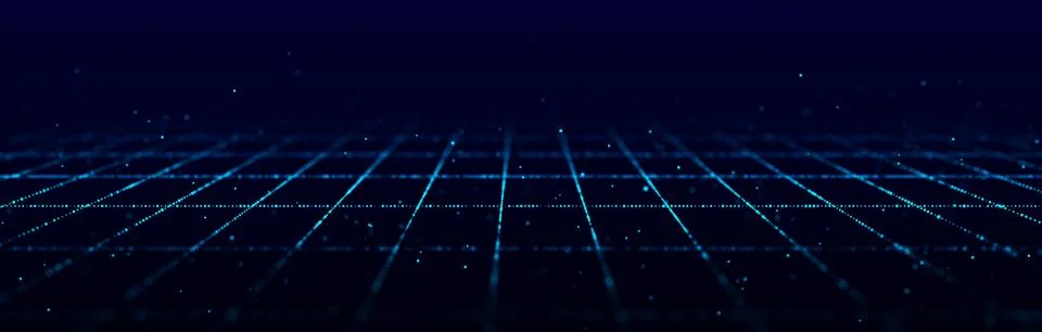 Dynamic flow of digital particles. Perspective grid of interlaced dots. Netwo Stock Illustration