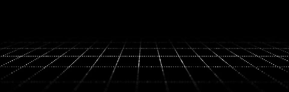 Dynamic flow of digital particles. Perspective grid of interlaced dots. Net.. Illustrazione stock