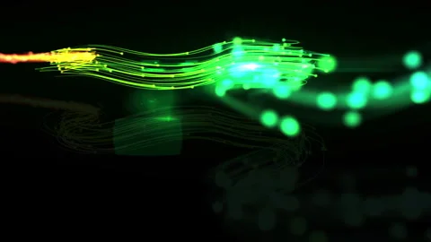 Dynamic Flow of Light Trails on Dark Background, Abstract Animation Stockbeeldmateriaal 348336744