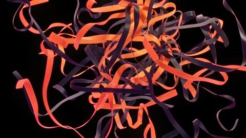 The Dynamic Flow of Orange and Black Ribbons on a Dramatic Dark Background Иллюстрация