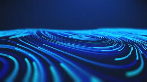Dynamic flowing blue lines representing abstract futuristic data processing and Stock Photos
