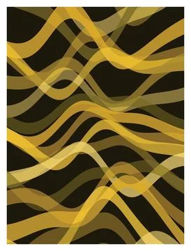 Dynamic flowing golden wave patterns overlapping on deep charcoal backdrop. Stock Illustration