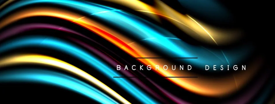 Dynamic flowing lines create abstract wave pattern. Bright colors contrast Stock Illustration
