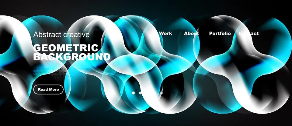 Dynamic flowing shapes create vibrant geometric background. Blue, white hues Illustrazione stock