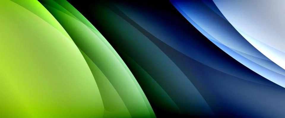 Dynamic flowing waves on gradient color background. Vector illustration For Ilustración de archivo