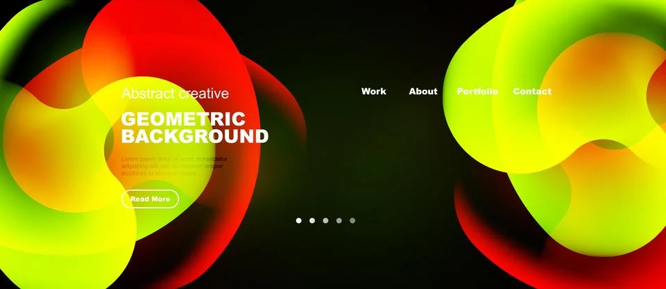 Dynamic fluid shapes dominate dark background. Vibrant colors blend, creating Stock Illustration