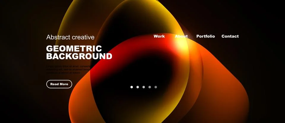 Dynamic fluid shapes, warm colors dominate design. Website header features .. Stock Illustration
