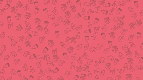 Dynamic food and drink pattern animation with doodle style icons on a vibra.. Vídeo Stock 333488596