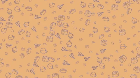 Dynamic food doodle animation fun culinary snack pattern orange background Stock Footage 342473395