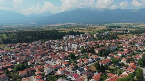 Dynamic forward drone flight over Razlog, Bulgaria Stock-Footage 344057639