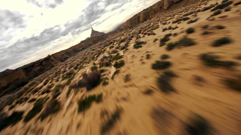 Dynamic Fpv drone shot of Bardenas Reales desert in southeast Navarre, Spain. Stock Footage 233529089