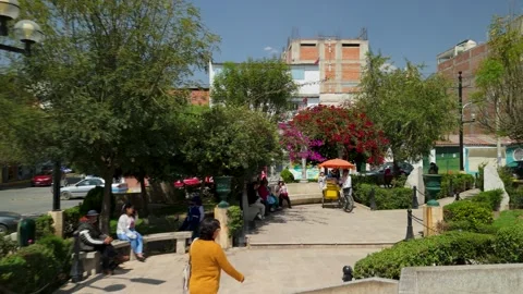Dynamic FPV Drone Shot Revealing Daily Life in Parque La Aventura, Huaraz, Peru 스톡 동영상 315110696