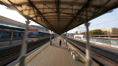 Dynamic FPV drone view of Belorussky train Station, sunny winter day in Moscow Video stock 273576641
