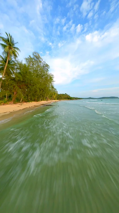 Dynamic FPV flight over turquoise Sea and empty tropical beach in Thailand Stock Footage 256850000