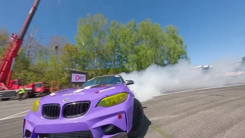 Dynamic FPV Solo Drift Run With Heavy Tire Smoke Stock Footage 328472261