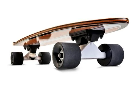 Dynamic front view of a Black and wooden skate board isolated Stock Photos