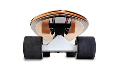 Dynamic front view of a Black and wooden skate board isolated Stock Photos