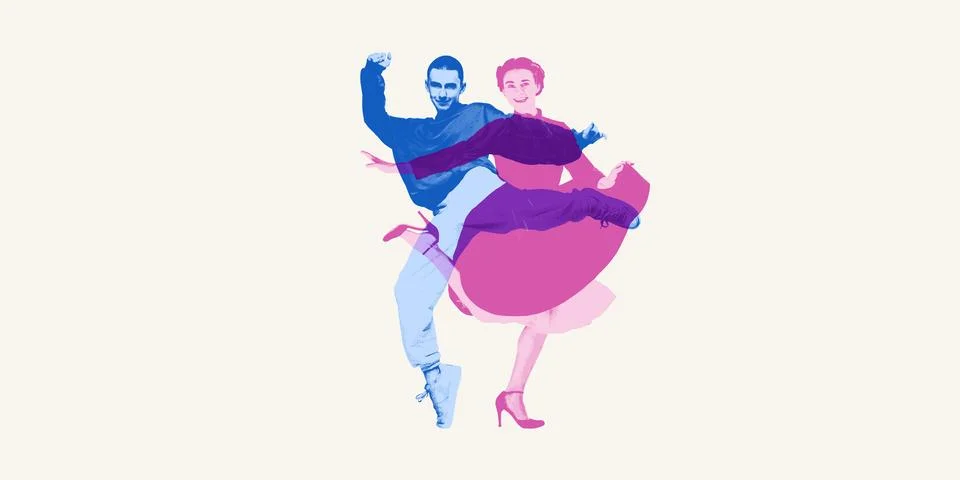 Dynamic fusion of classical elegance and modern street dance, woman dancing Stock Illustration