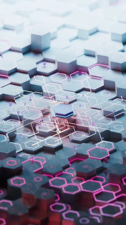 Dynamic futuristic background of glowing hexagons and circuits in motion. Stock Footage 332221514