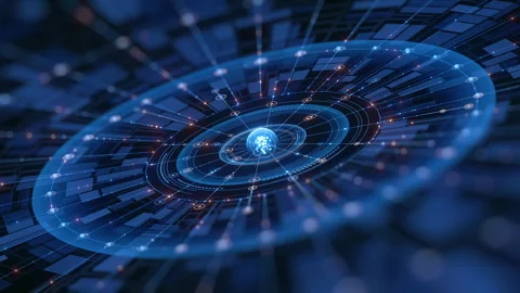 A dynamic futuristic digital background depicts interconnected lines, glowing Stock-Footage 313832359