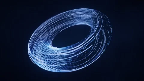 Dynamic futuristic torus shape made of glowing blue lines and particles swi.. Stock Footage 332318109