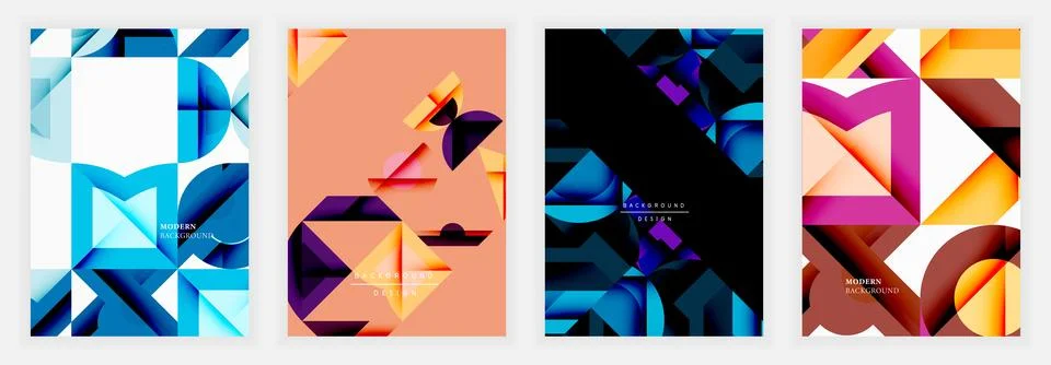 Dynamic geometric artwork with layered translucent shapes, gradients, and Stock Illustration