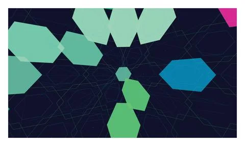 Dynamic geometric backdrop with large hexagons and thin lines in blue and t.. Stockillustratie