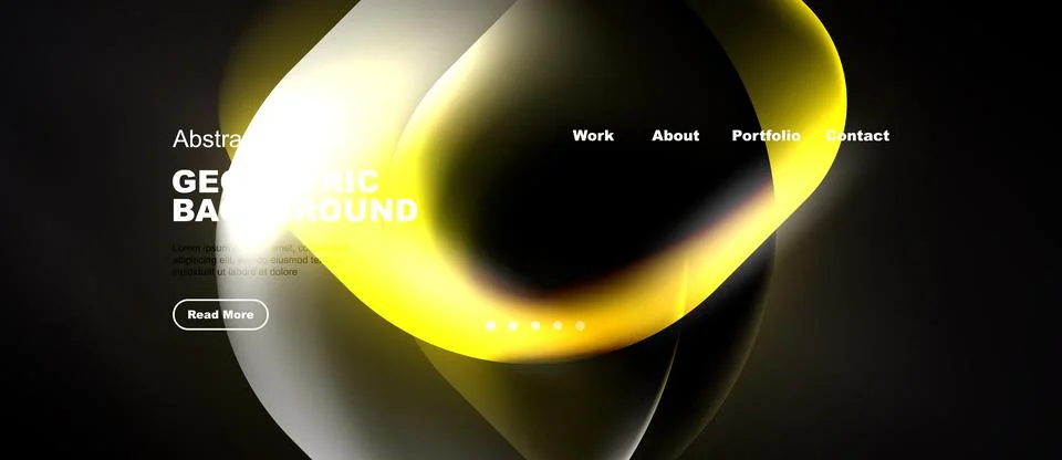 Dynamic geometric background features flowing shapes, gradients. Website head Illustrazione stock