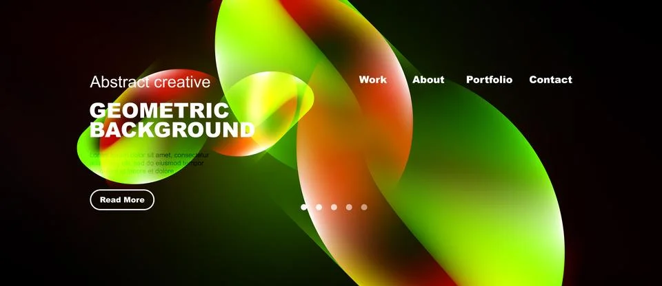Dynamic geometric background features vibrant colors, gradients. Website head Illustrazione stock